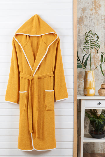 Kapşonlu Yetişkin Bornoz Hardal